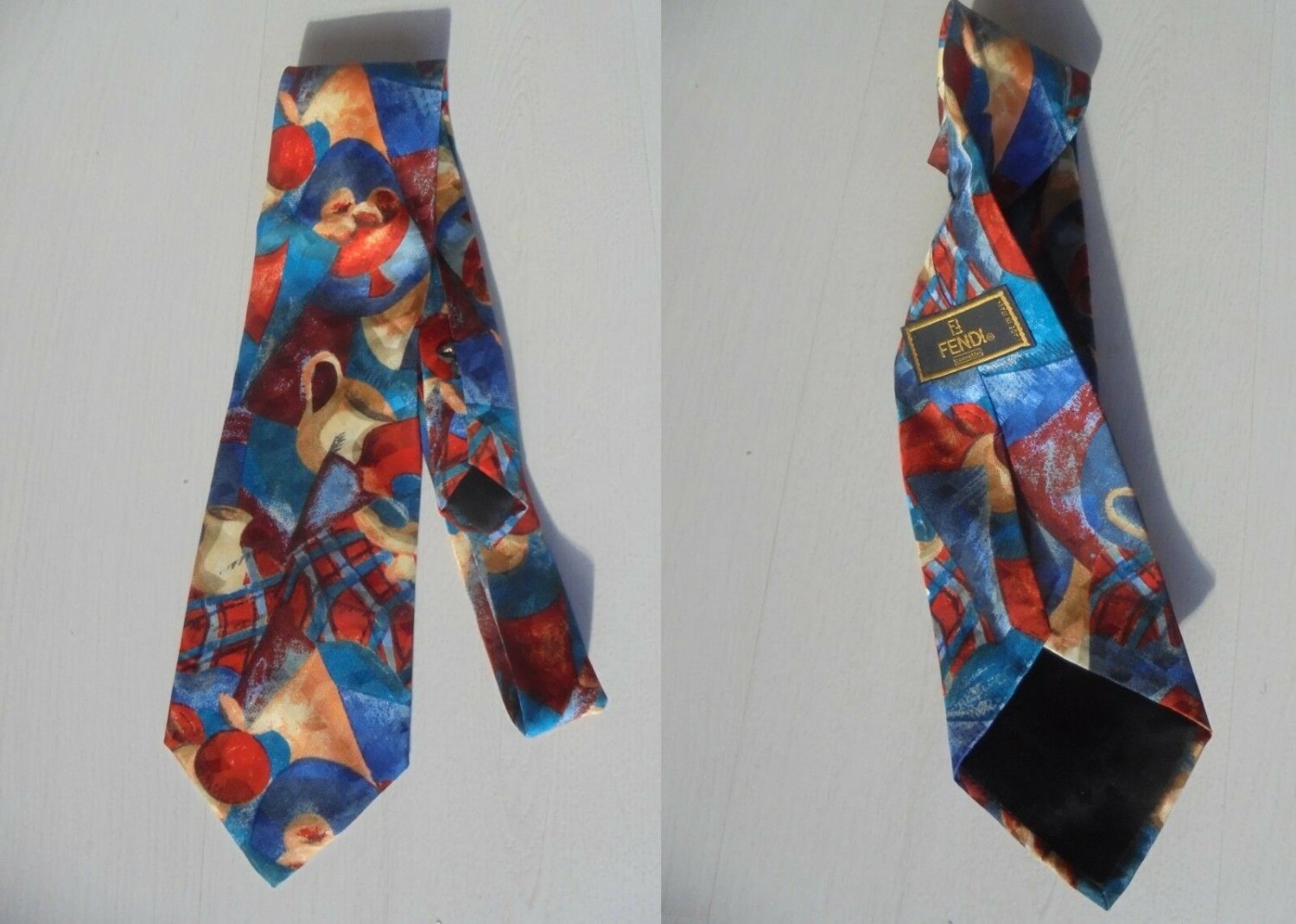 FENDI ITALY TIE blue and red Original necktie in 100% Silk