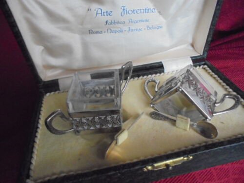 SALT and PEPPER table set in SILVER 800 and crystal Original in gift box 1940s