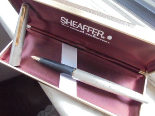 SHEAFFER STYLPOINT fountain pen brushed silver and in gold 14K Original in gift box