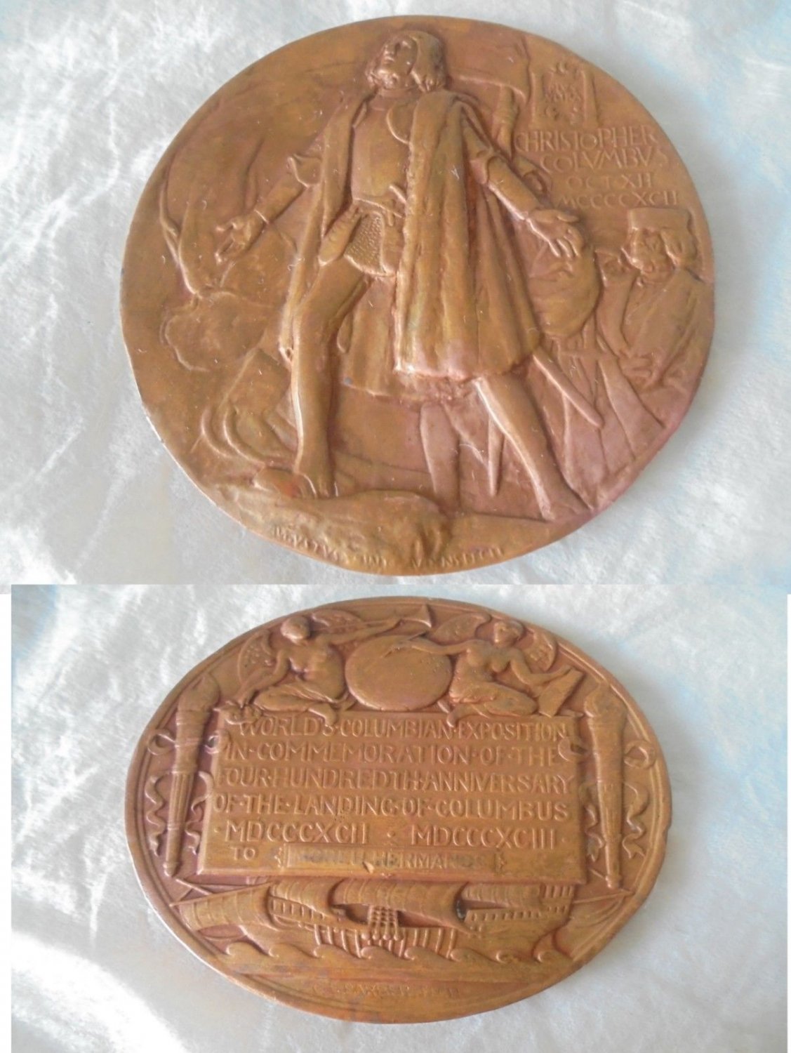 BRONZE MEDAL Chicago World Fair 1892 and 400 years discovery of AMERICA by Saint Gaudens
