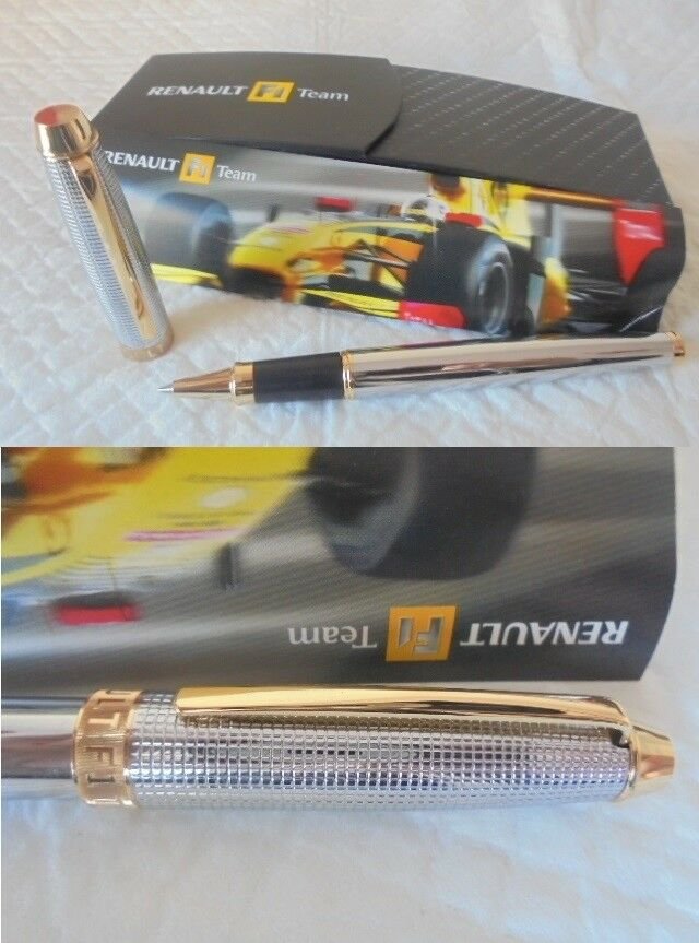 RENAULT F1 TEAM roller ball pen Formula 1 in steel and gold Original in gift box