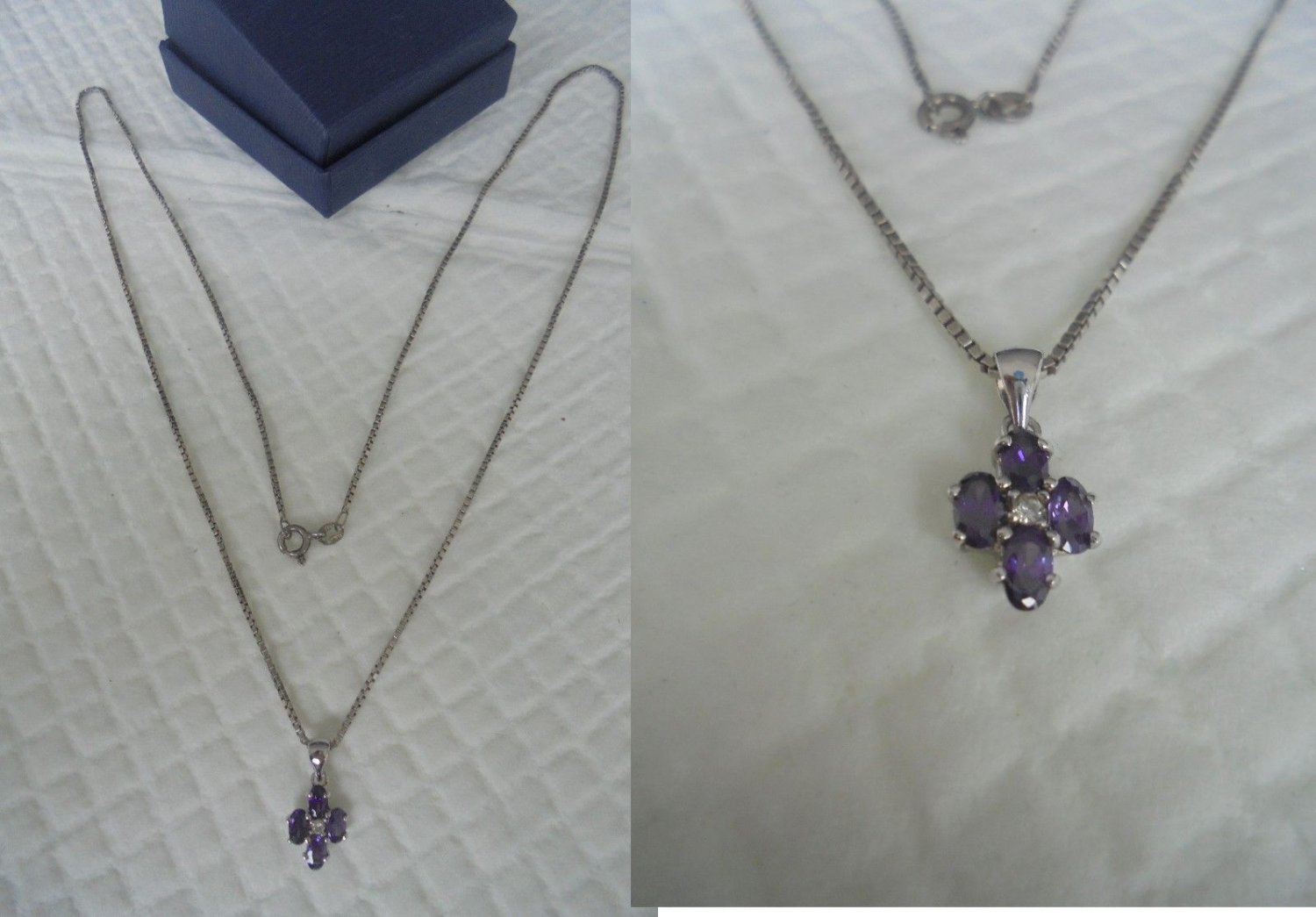 NECKLACE in STERLING SILVER 925 and pendent cross with 4 amethyst stones Original in gift box