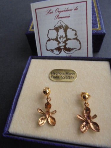 ORCHIDS earrings in sterling SILVER 925 and GOLD 24K made in Panama by Pedrosa Originals New in box