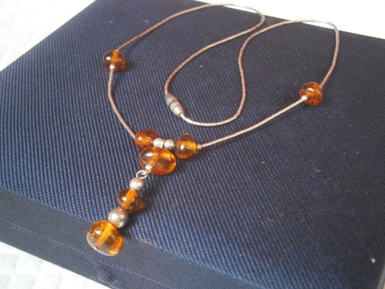 NECKLACE in sterling SILVER 925 and natural AMBER Original in gift box