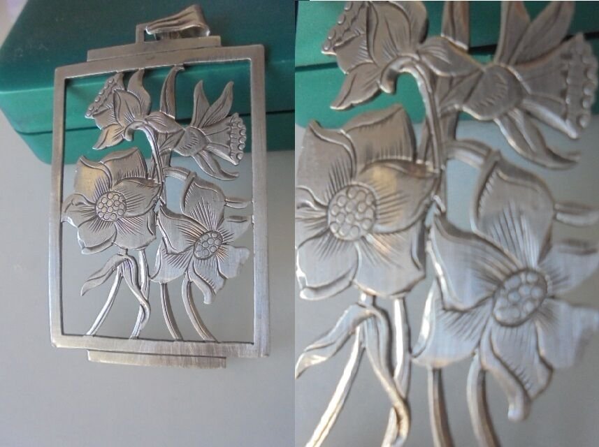 HANDARBEIT Germany FLOWER Charm Pendent in SILVER 800 Original 1960s