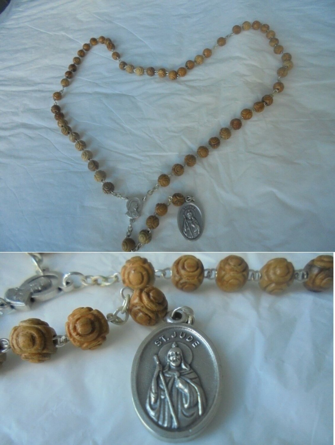 ROSARY Necklace of SAINT JUDE in wood Original 1980s
