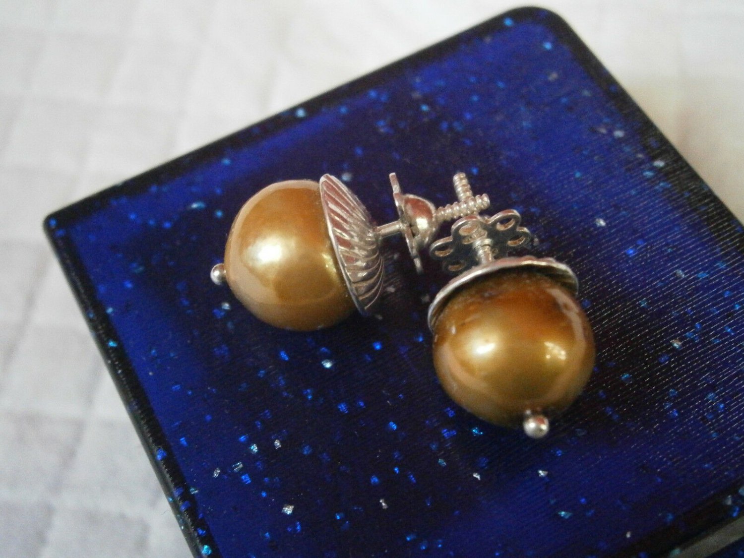 Natural Gold PEARLS EARRINGS in silver 800 Original from 1960s in gift box