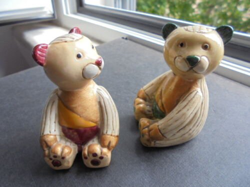 2 BEARS in porcelain made by CAPODIMONTE NAPOLI Italy Original from 1960s