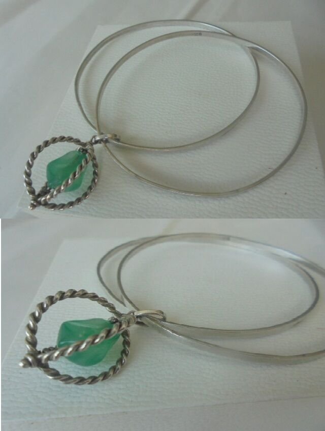 BRACELET in SILVER 800 with 2 rings and JADE pendent charm Original in gift box