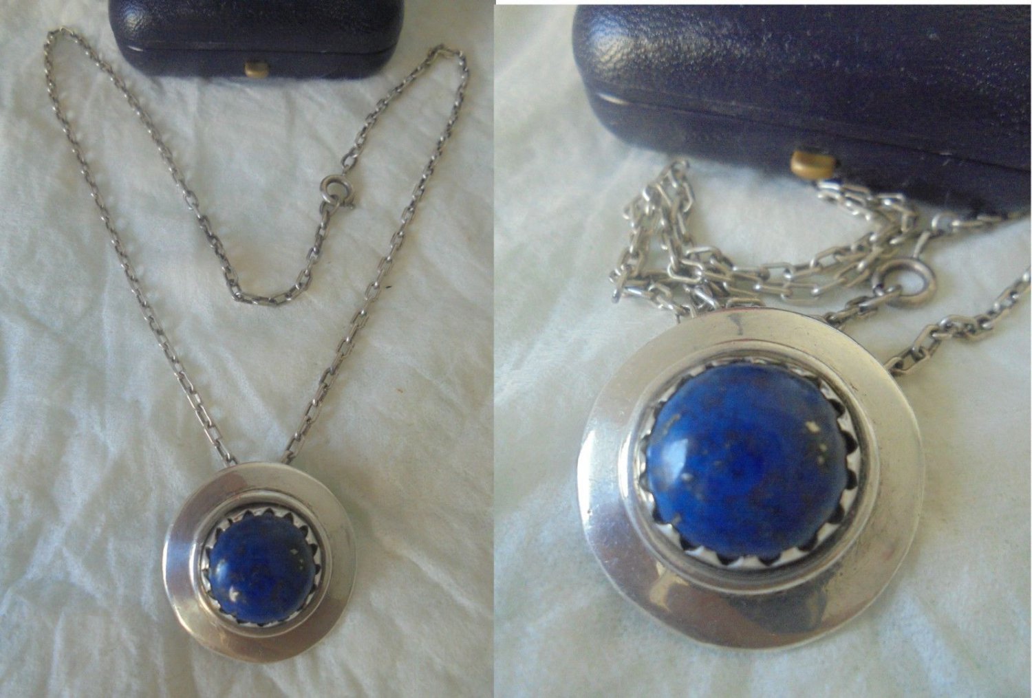 Chain NECKLACE and PENDENT Sterling SILVER 925 and Lapis Lazuli Native Indians Zuni +box