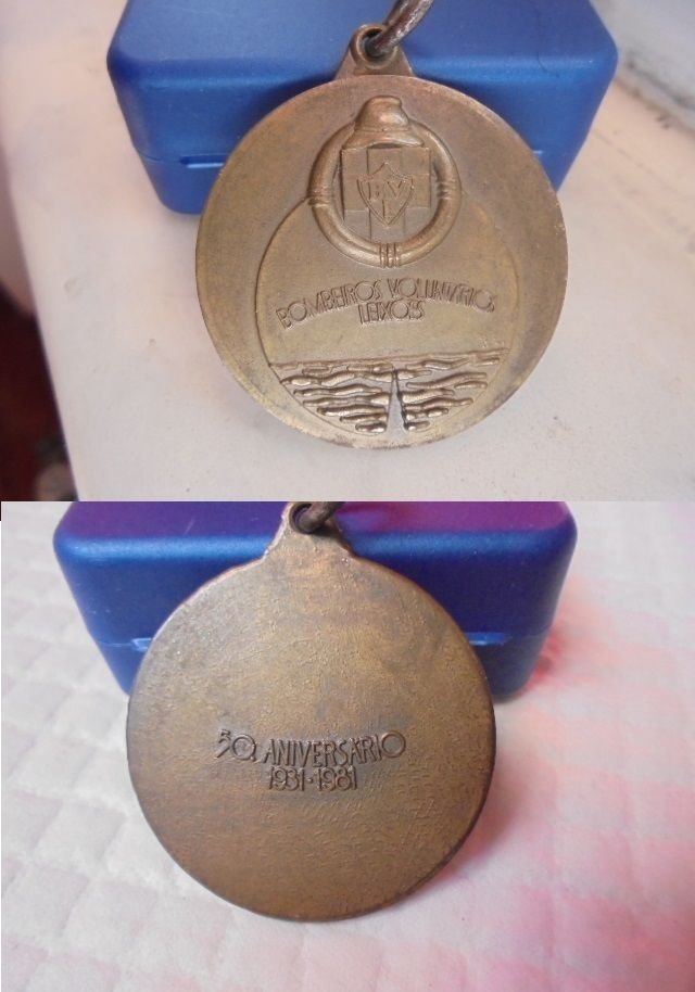 FIREFIGHTERS BRONZE MEDAL 50th anniversary Original Portugal Leixoes 1981 bombeiro