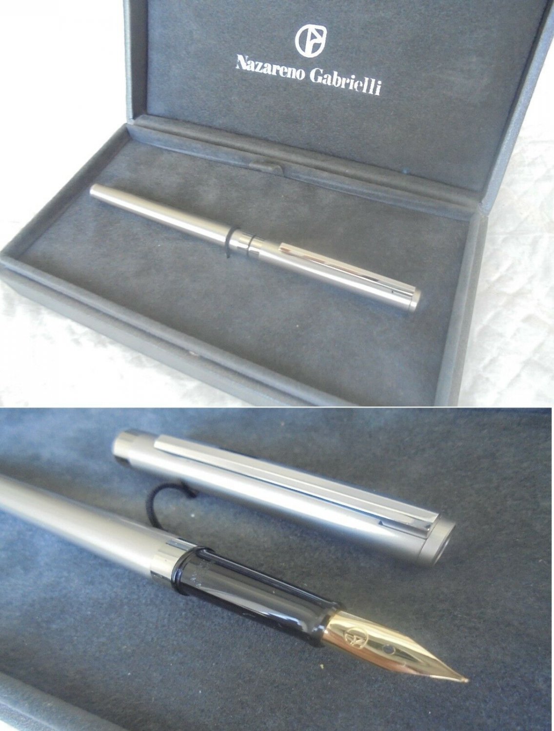 NAZARENO GABRIELLI fountain pen in steel and gold color Original in gift box