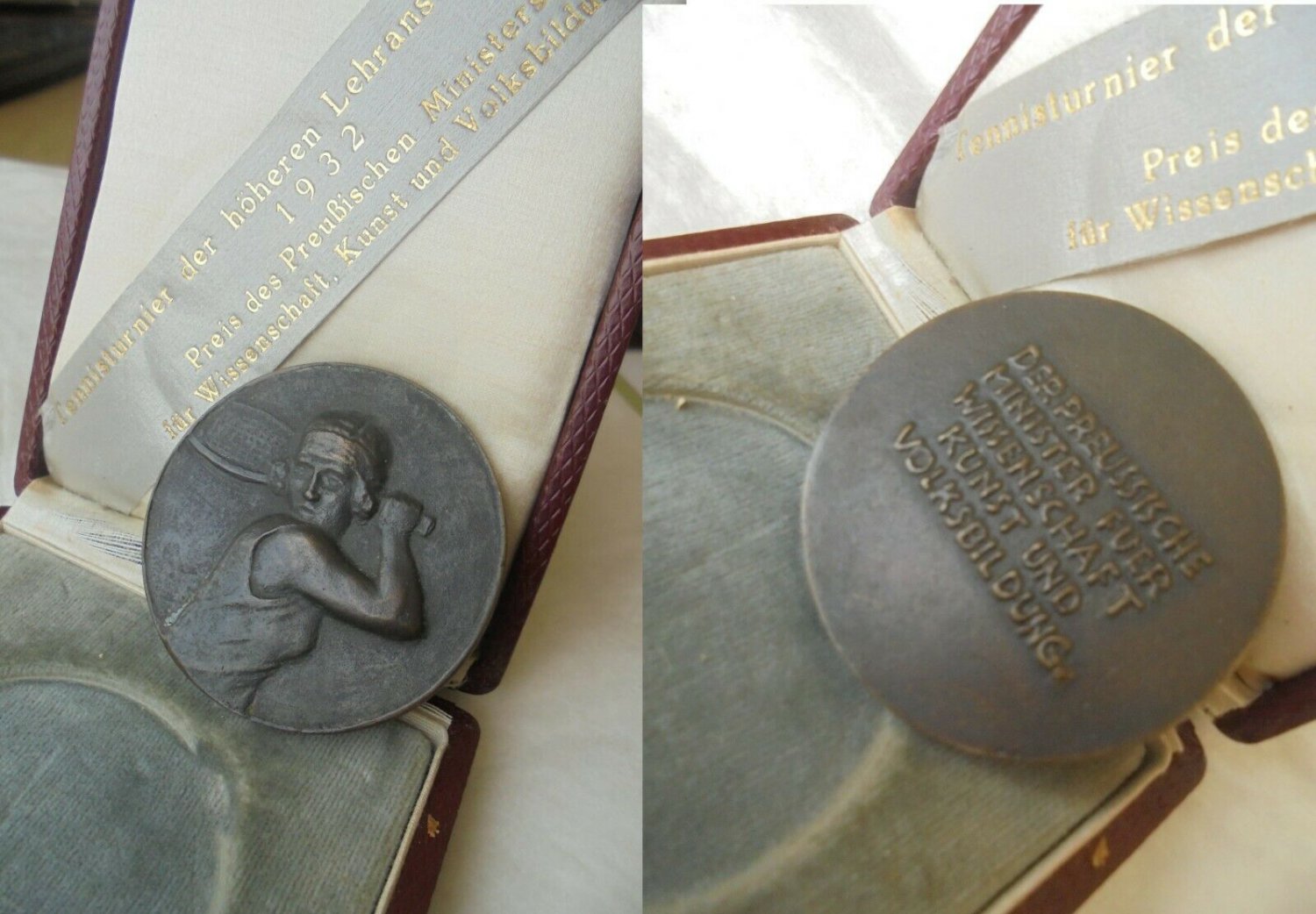 BRONZE Medal Tennis tournament Berlin Germany 1932 WWII engraver J. STARCKE