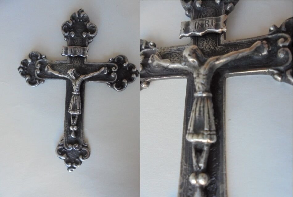 GOTIC CRUCIFIX in SILVER 800 holy cross Napoli Italy 1900s Original