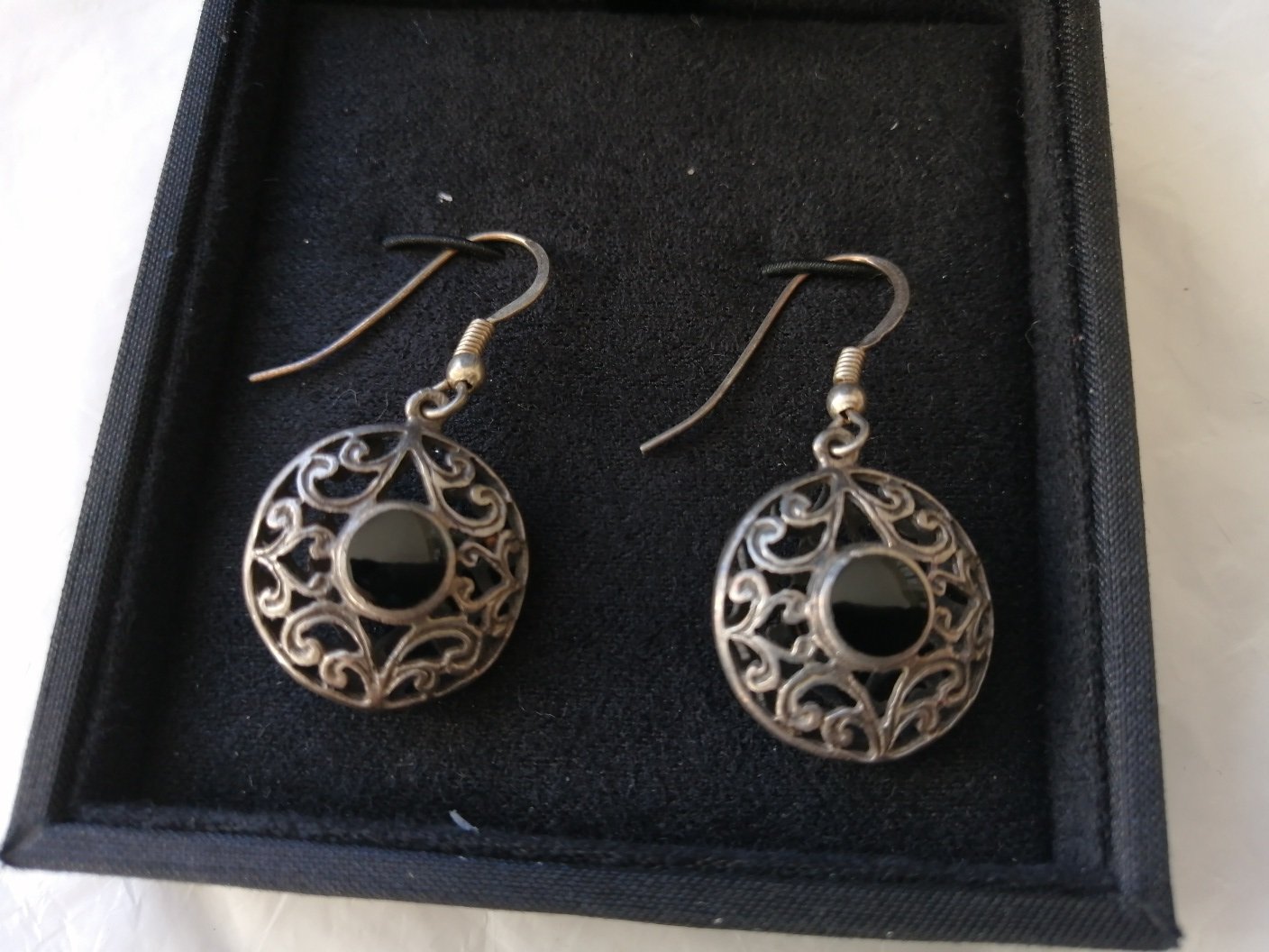 EARRINGS in Sterling SILVER 925 and OBSIDIAN stone Original in gift box