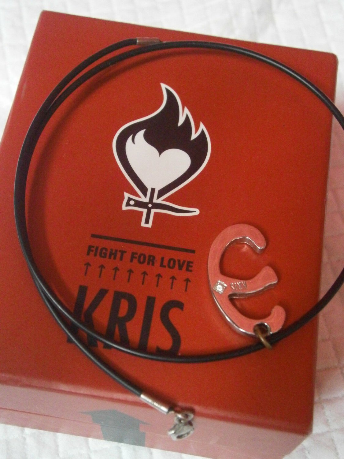 KRIS FIGHT for Love Original necklace with letter E pendent charm and SWAROVSKI crystal In box