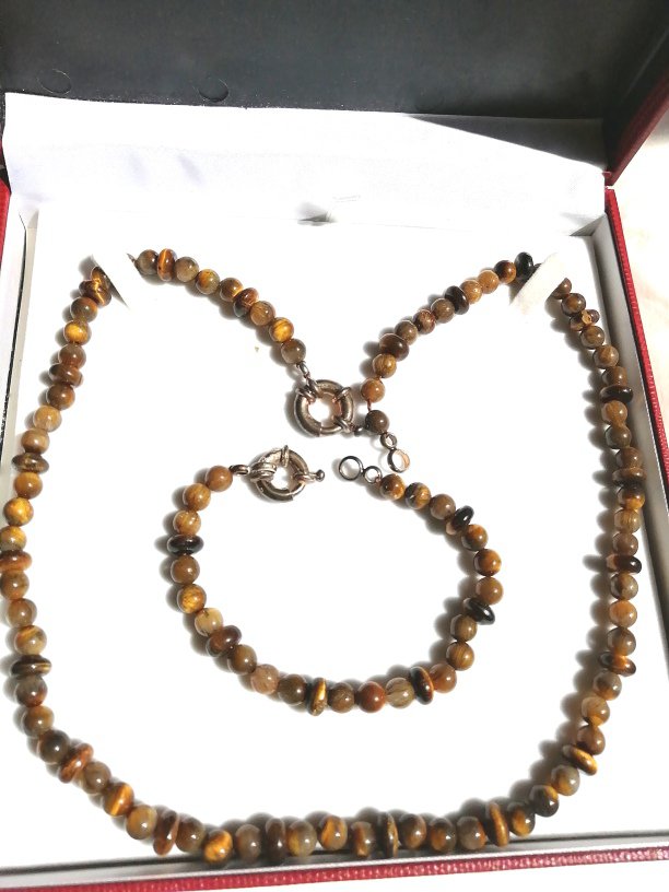 NECKLACE and BRACELET set in TIGER Eye stone Original in gift box