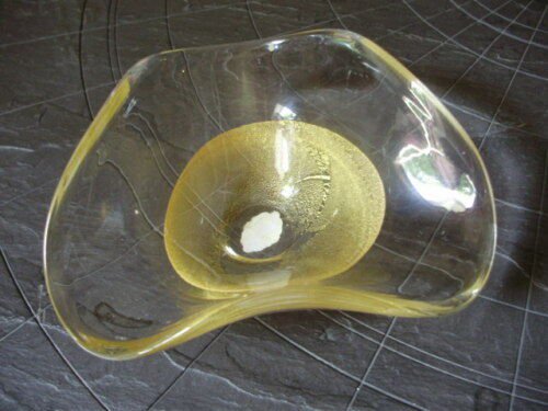 MURANO glass ITALY Original centre piece Bowl with inserts in GOLD from 1970s