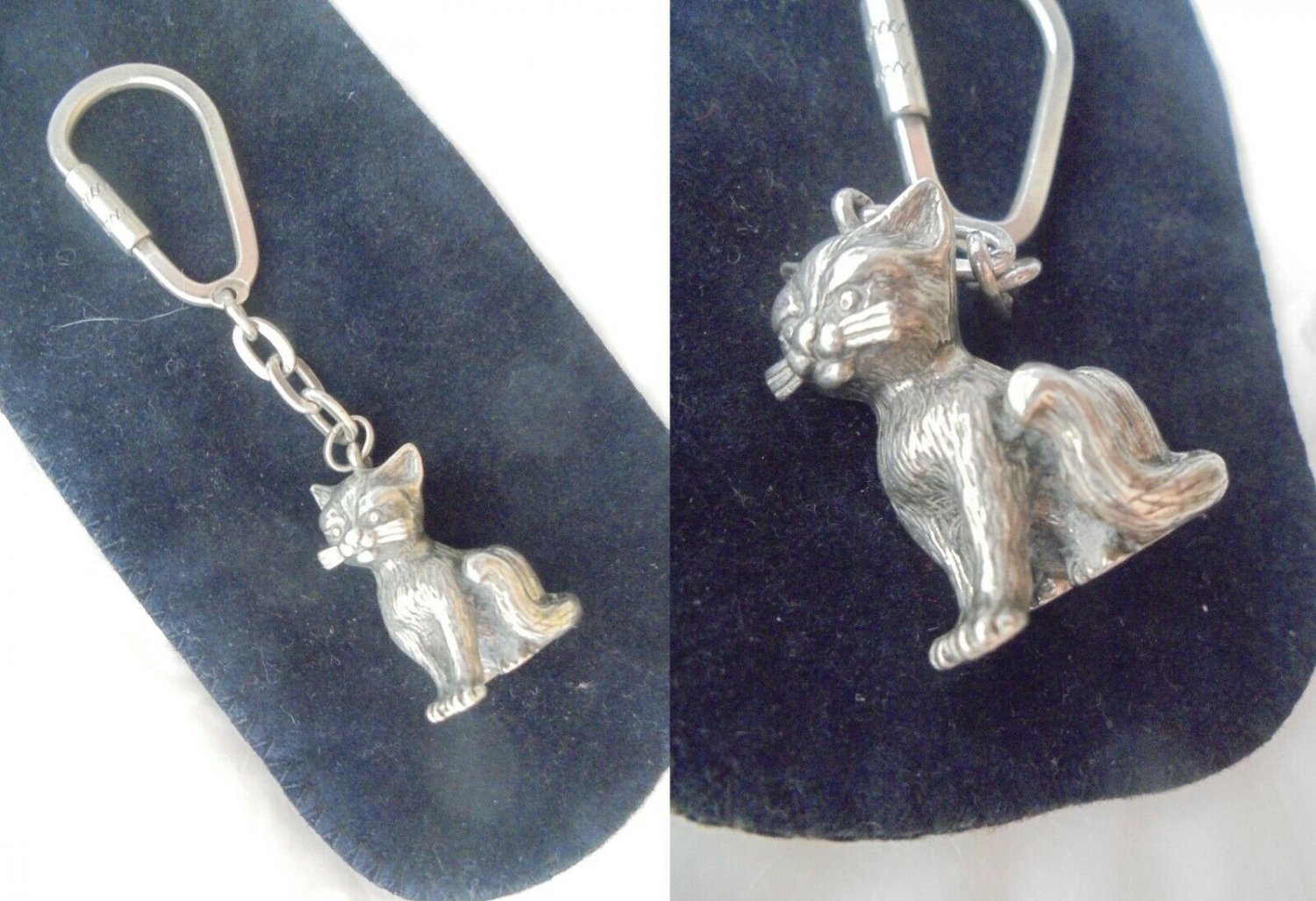 KEYCHAIN with CAT charm both in SILVER 835 Original from 1990s in gift pochette