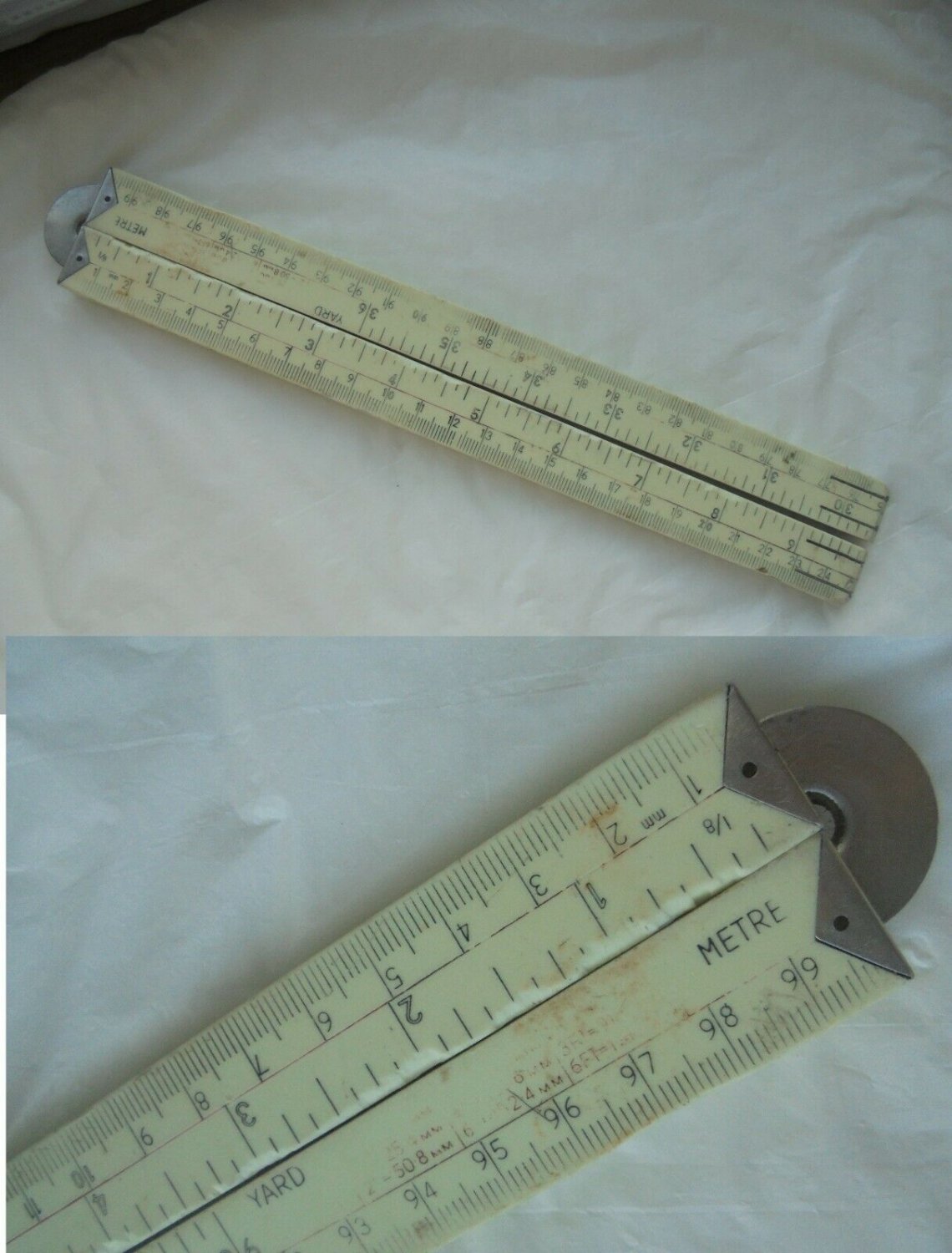 FOLDING RULER Made in FRANCE with centimeters and Inches Original 1970s