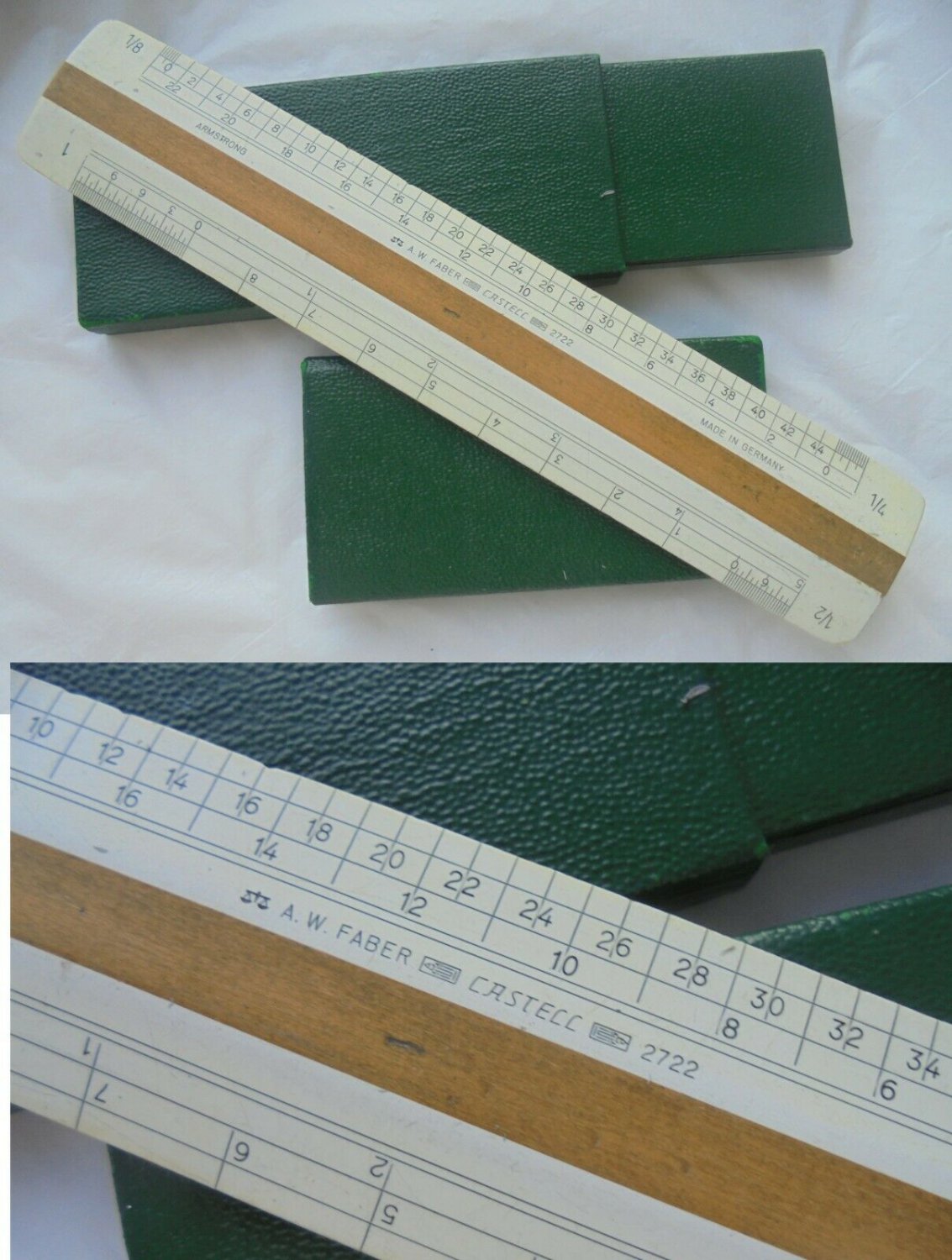 Slide ruler FABER CASTELL MODEL 2722 in wood Original from 1970s in box