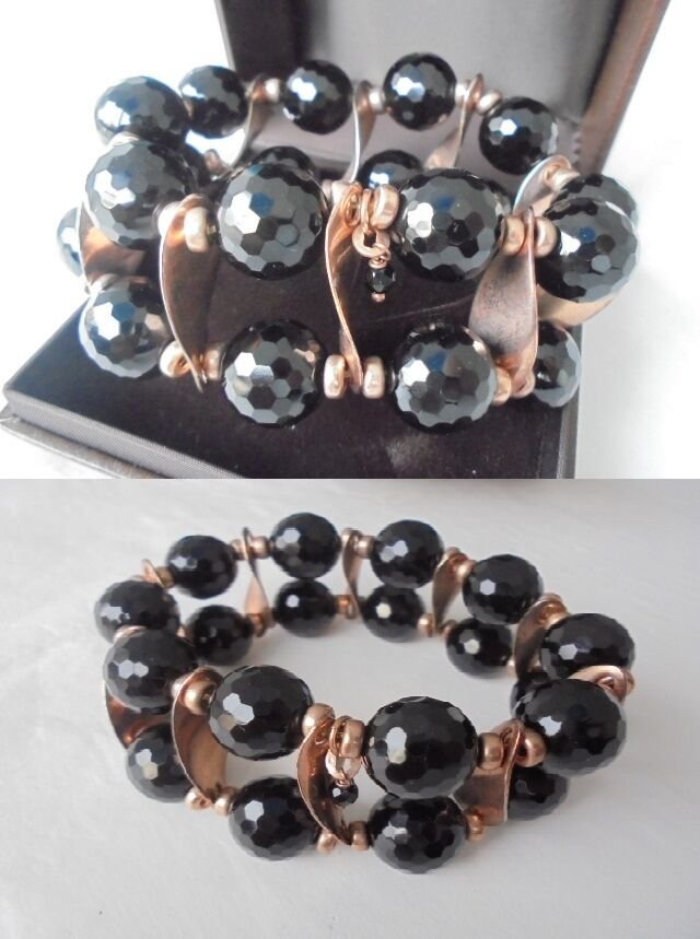 BRACELET in STERLING silver 925 and black Murano glass beads Made in Italy Original