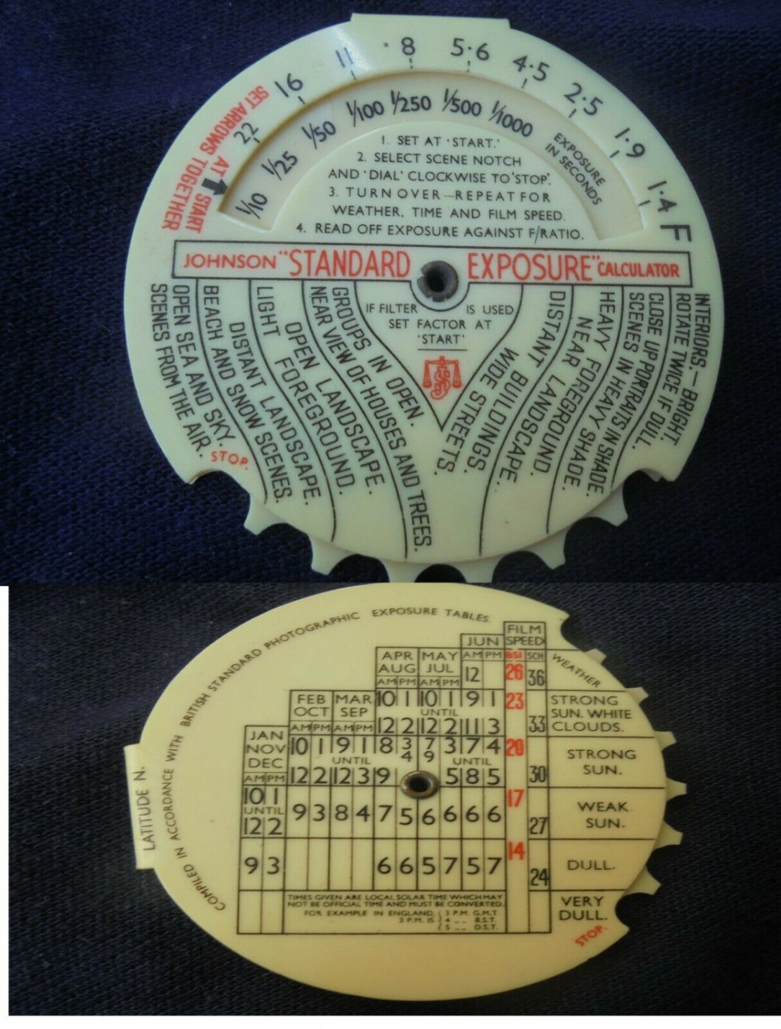 JOHNSON STANDARD EXPOSURE Calculator light meter Original 1950s working