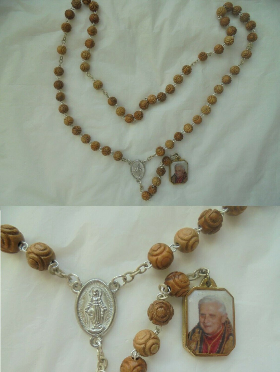 Praying ROSARY with beads in wood Pope Benedict XVI RATZINGER Original Year of the Faith 2012