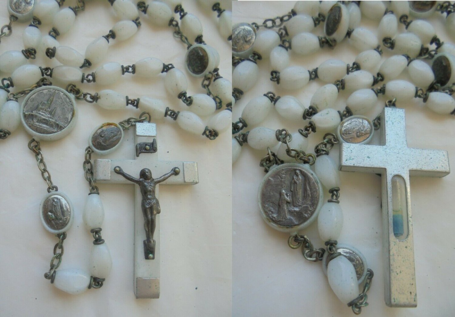 Rosary necklace Sanctuary Virgin Mary of Lourdes with relic of holy water Original 1960s