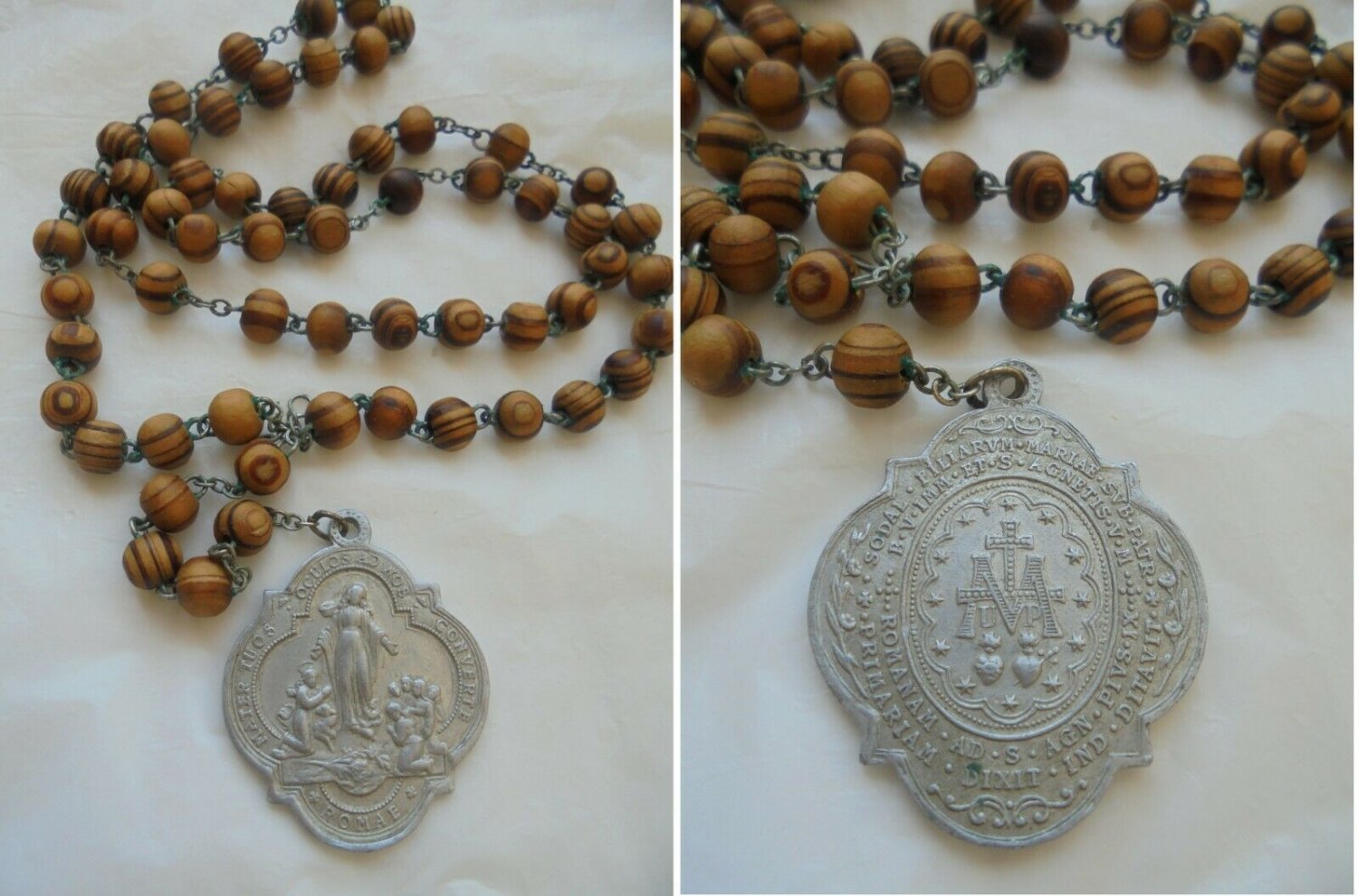 PRAYING ROSARY in olive wood Immaculate Conception Pope Pius IX Original