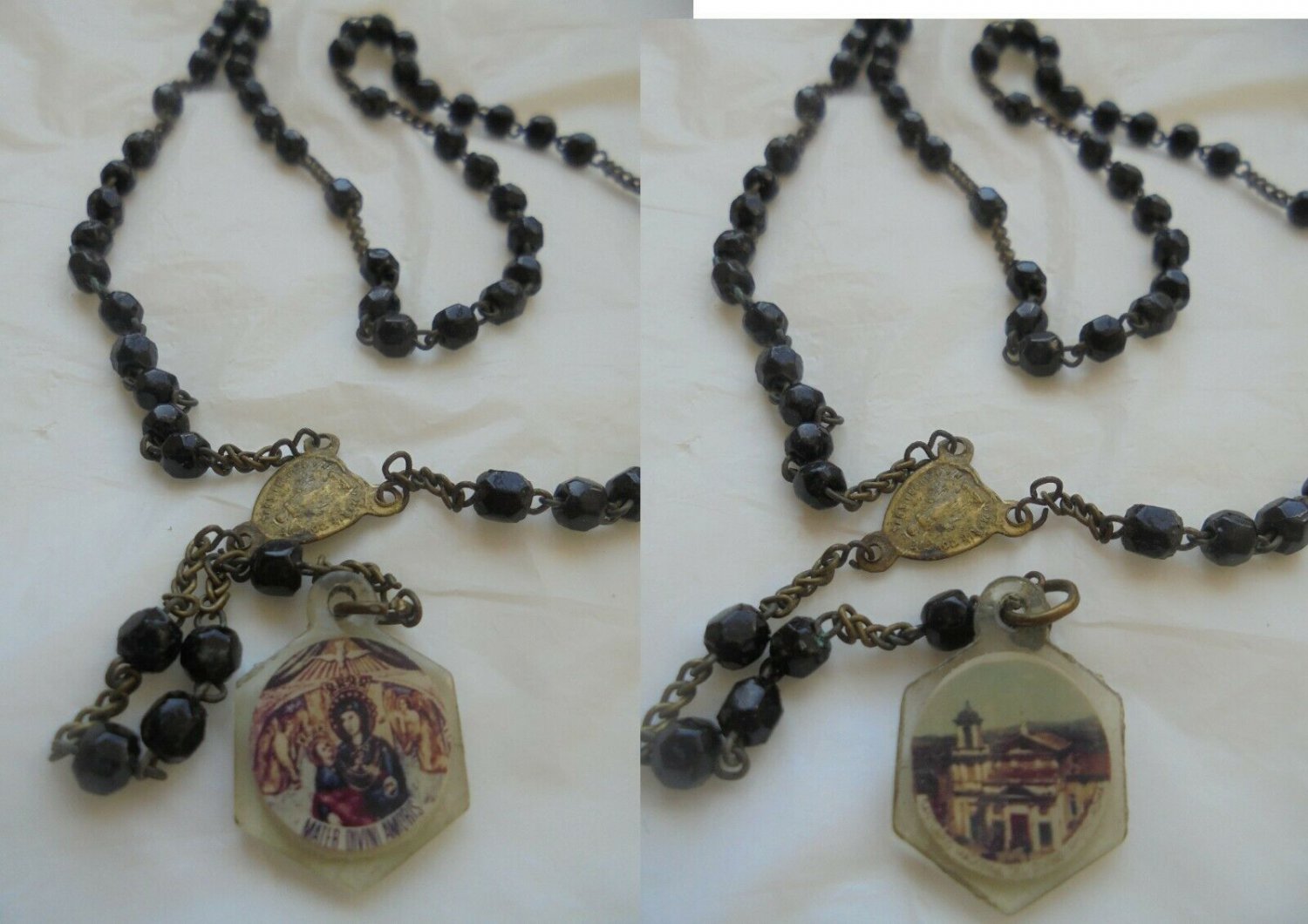 Praying ROSARY beads in black glass Sanctuary of DIVINO AMORE in Roma Italy Original 1960