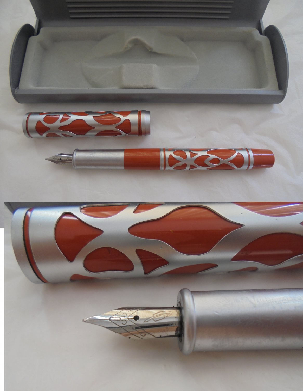 FOUNTAIN PEN LACQUE Orange and in steel Original in gift box