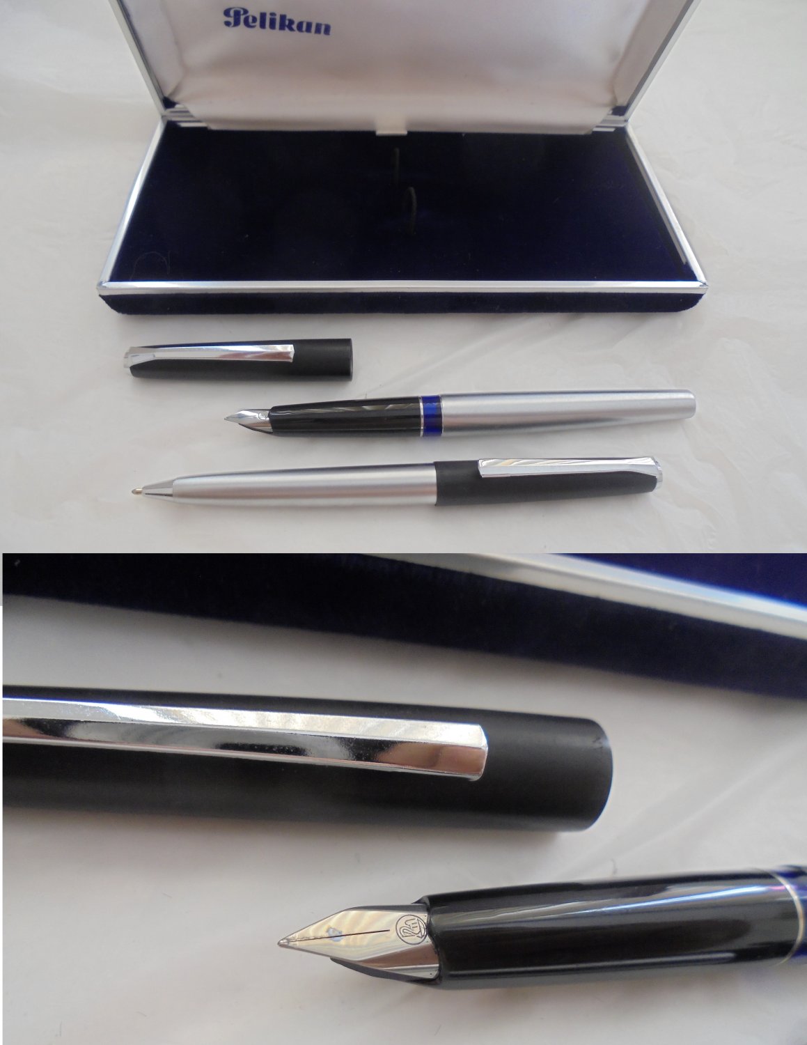 PELIKAN SILVEXA set ball pen and fountain pen black and steel Original in gift box
