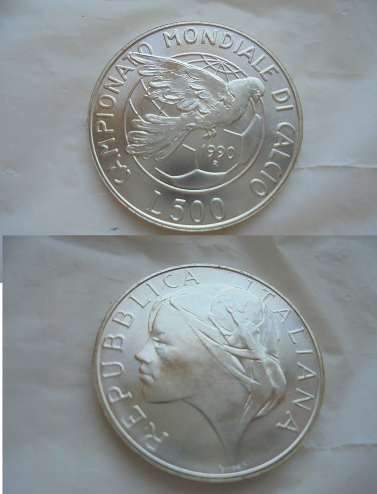 SOCCER WORLD CUP 1990 Roma Italian coin Lire 500 in silver 925 New Original
