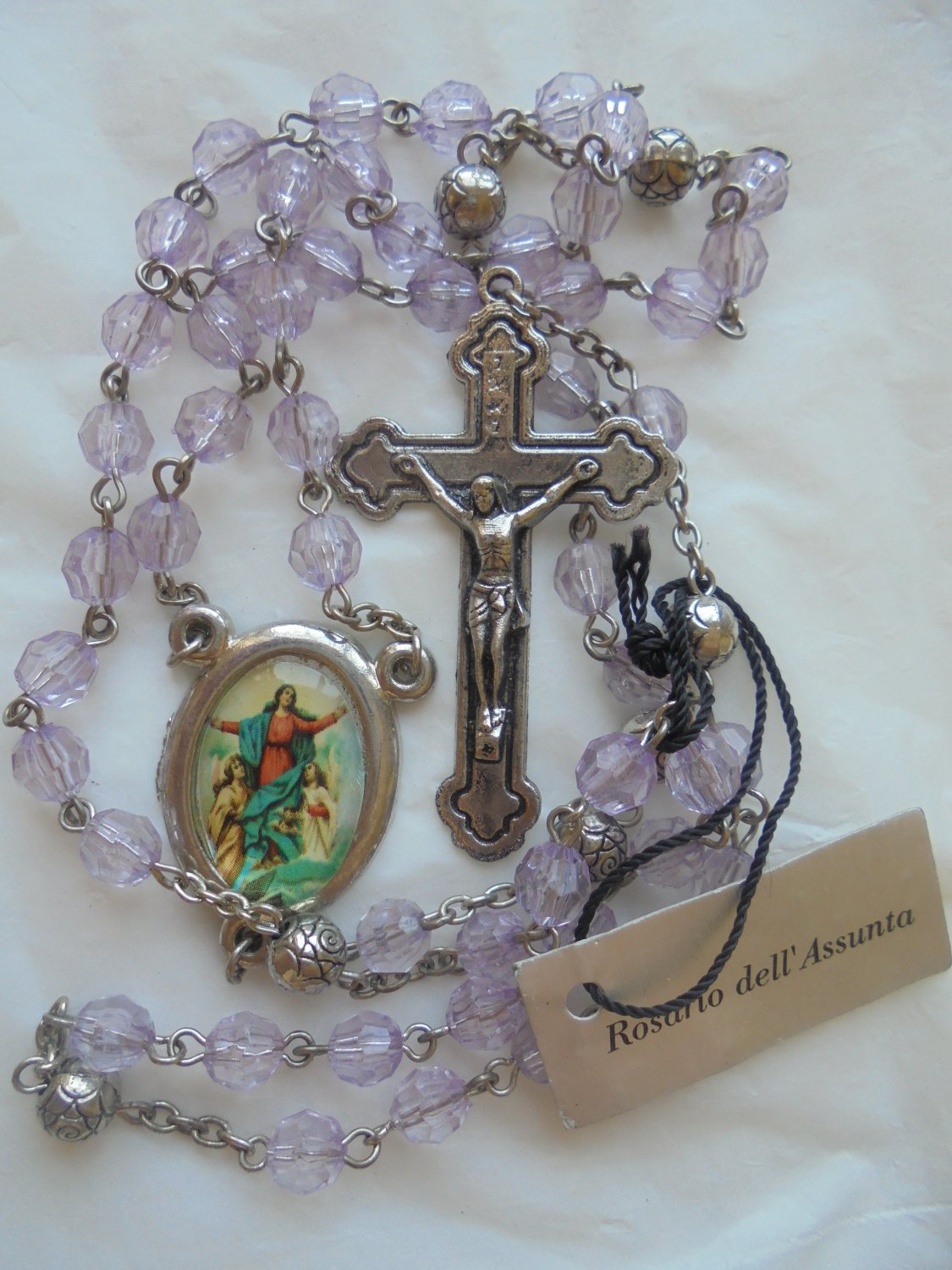 ROSARY of the ASSUMPTION violet beads with cross Original Made in Italy