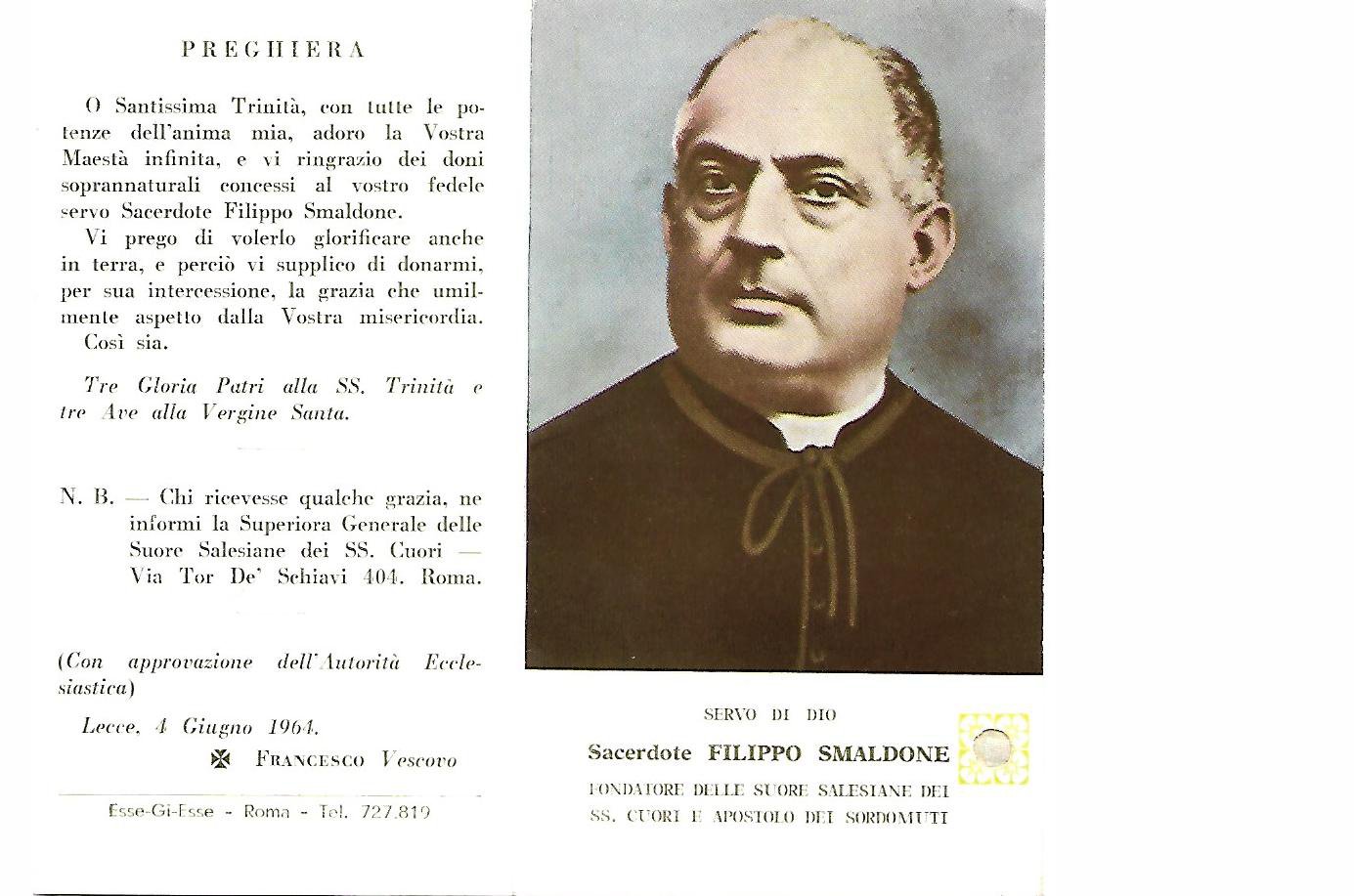 FILIPPO SMALDONE Immage with reliquary relic Original 1964 founder Salesian Sisters Sacred Hearts
