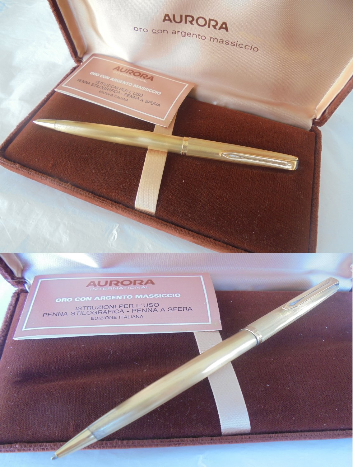 AURORA 98 ball point pen VERMEIL in SILVER sterling 925 and gold In gift box with garantee