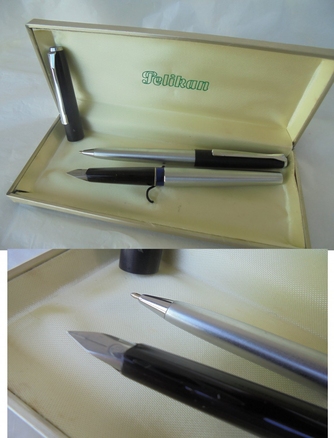 PELIKAN SILVEXA set ball pen and fountain pen black and steel Original in gift box