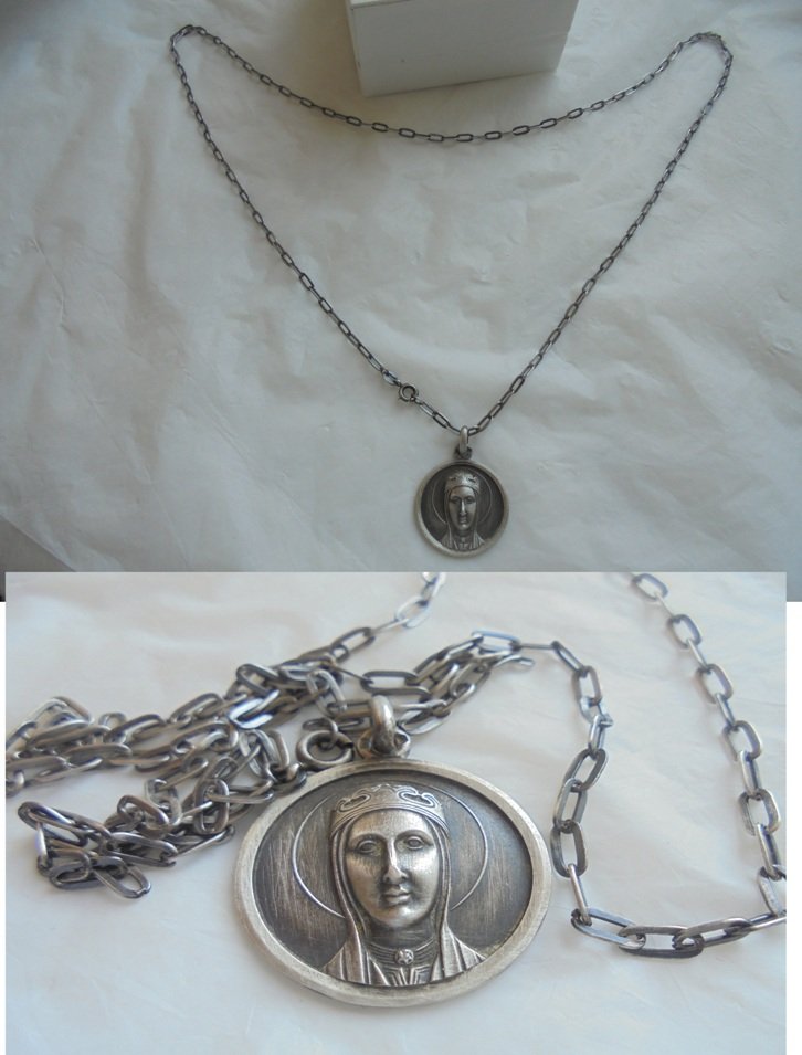 NECKLACE in SILVER with pendent charm of BYZANTINE Vergin Mary