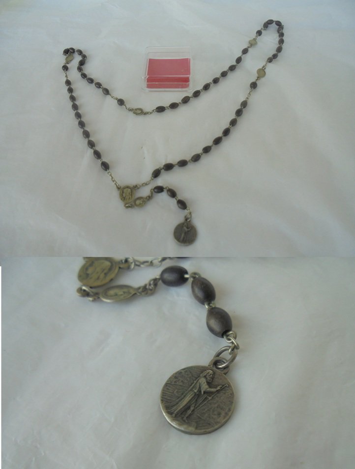 PRAYING ROSARY for convent beads in wood Saint Julius medal lake D'Orta Italy 1950s