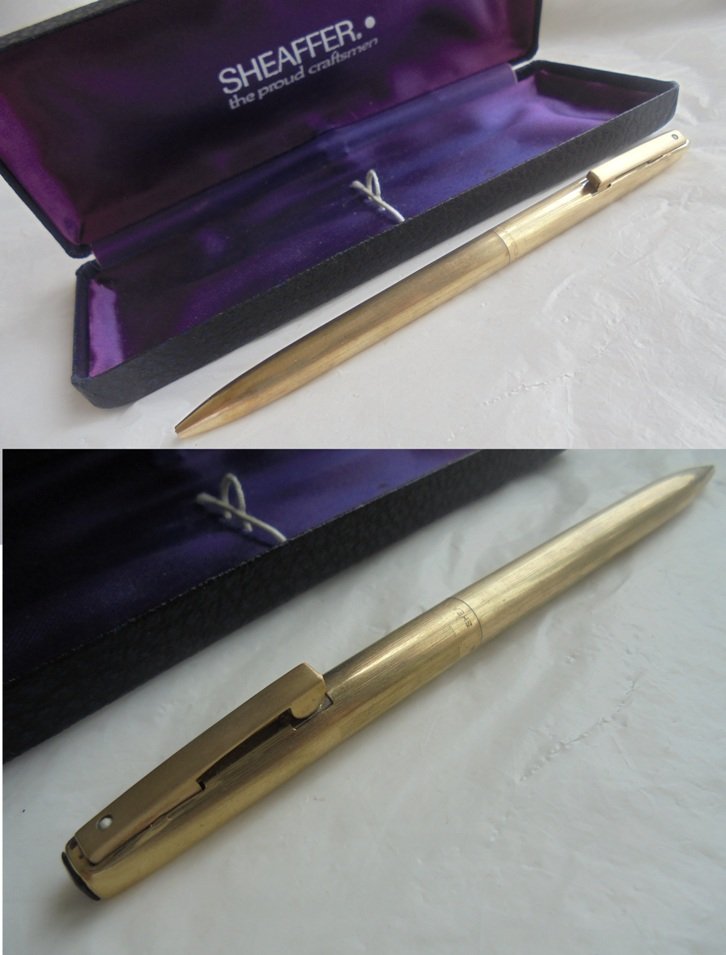 SHEAFFER AGIO White dot ball pen laminated gold In gift box 1980s