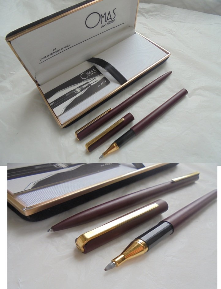 OMAS 80 SET of ball point pen and fineliner pen In steel red bordeaux color In gift box