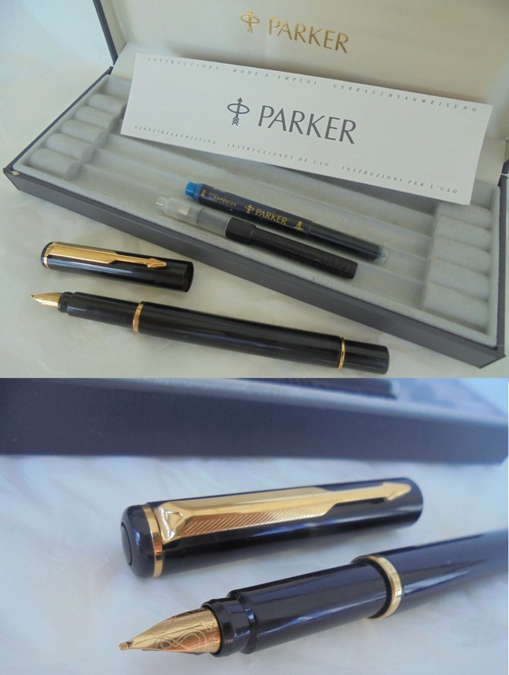 PARKER RIALTO fountain pen lacquè black and gold Original in gift box with garantee