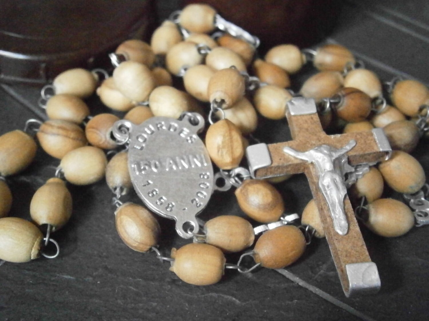 Praying Rosary of LOURDES 150th ANNIVERSARY beads in wood Original from 2008