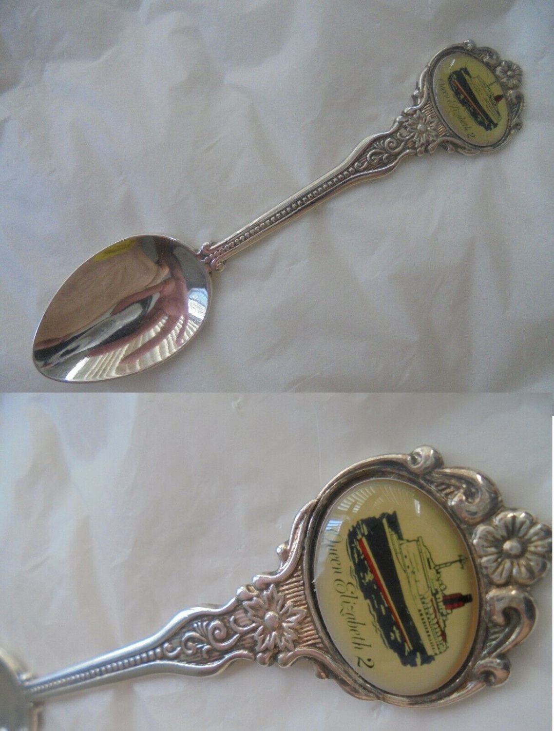 COLLECTOR SPOON NAVAL Cunard Queen Elizabeth 2 cruise Silver Plated Original 1980s