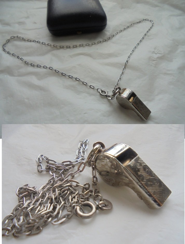 NECKLACE in sterlign SILVER 925 with emergency whistle charm pendent In gift box