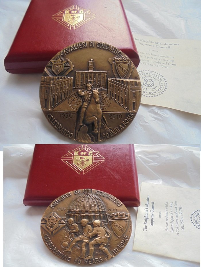 KOFC Knights of Columbus BRONZE MEDAL engraved by Vito Valentino Cimarosti