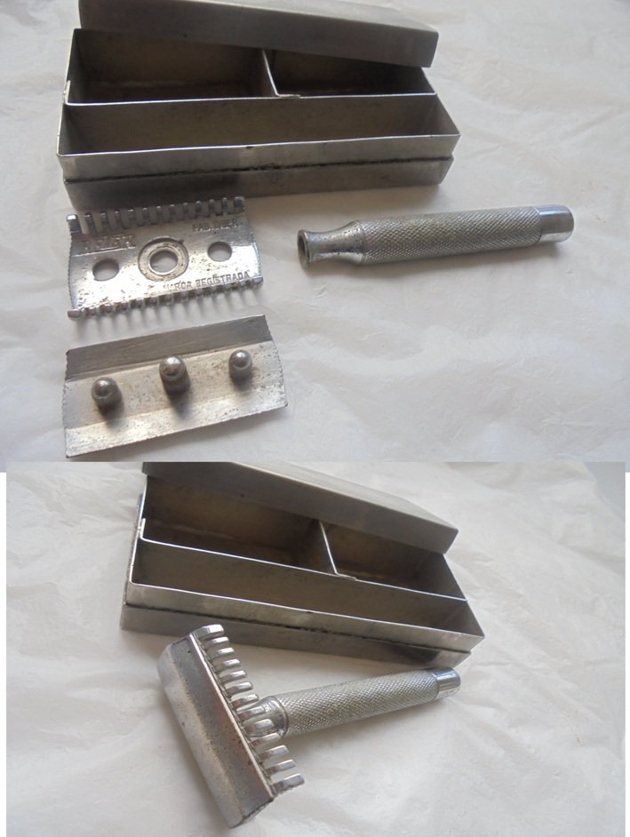 SHAVING SET BETER Spain razor in metal box Original 1940s
