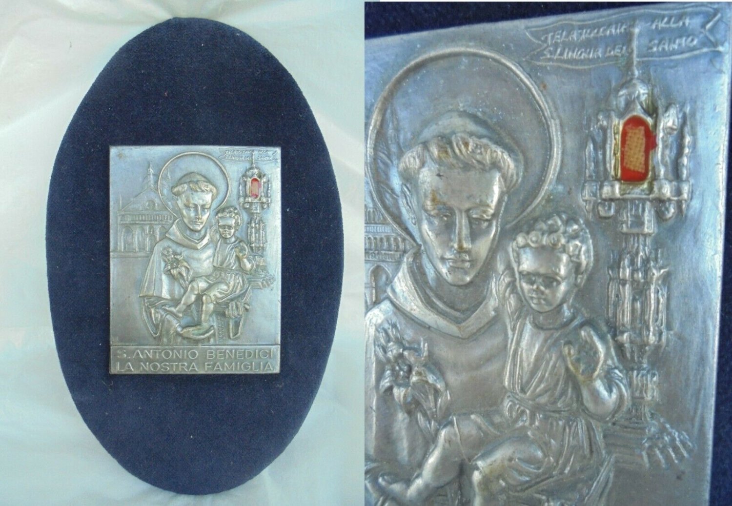 RELIQUARY SAINT ANTHONY Benedici Sant'Antonio ex indumentis relic Engraved by Vadalà 1950s