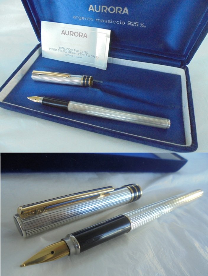 AURORA MARCO POLO fountain penin sterling silver 925 and lacque In gift box + garantee